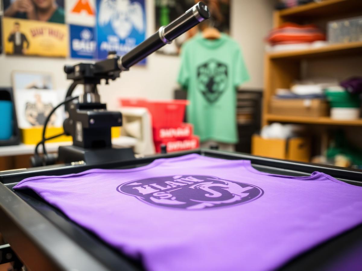 Silk screen press printing a custom shirt